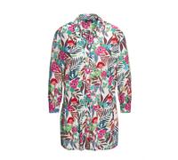 Hemdbluse GOLDNER "Kurzgröße Druckbluse in exotischem Muster", Damen, Gr. 20, bunt (koralle, grün, gemustert), Obermaterial: 100% Viskose CV., figurumspielend, Manschette, Blusen Hemdbluse, mit Querte
