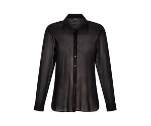 Hemdbluse GOLDNER "Kurzgröße Edle Metallic-Bluse mit Hemdkragen", Damen, Gr. 22, schwarz (schwarz, gemustert), Obermaterial: 90% Polyester PES. 10% Elasthan EL., Modisch, Blusen Hemdbluse, semitranspa