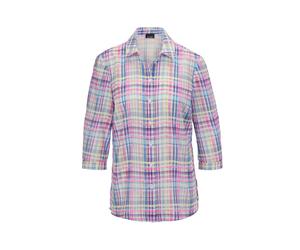 Hemdbluse GOLDNER "Kurzgröße Feminine Hemdkragenbluse im Karodessin", Damen, Gr. 24, bunt (bunt, kariert), Obermaterial: 100% Baumwolle CO., Manschette, Blusen Hemdbluse, Digitaldruck (66425850-24) bu