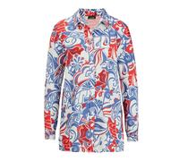 Hemdbluse GOLDNER "Kurzgröße Floralbedruckte Hemdbluse, Hemdkragen", Damen, Gr. 22, rot (rot, blau, gemustert), Obermaterial: 100% Viskose CV., figurumspielend, Manschette, Blusen Hemdbluse, Alloverdr