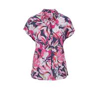 Hemdbluse GOLDNER "Kurzgröße Sommerliche Bluse mit Blumenmuster", Damen, Gr. 21, pink (pink, marine, gemustert), Obermaterial: 100% Viskose CV., weit Gerade, Blusen Hemdbluse, Schlitze in der Seitenna