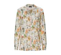 Hemdbluse GOLDNER "Kurzgröße Viskosebluse mit floralem Muster", Damen, Gr. 25, beige (beige, pfirsich, gemustert), Obermaterial: 100% Viskose CV., figurumspielend, Blusen Hemdbluse, Schlitze an der se