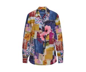 Hemdbluse GOLDNER "Kurzgröße Viskosebluse mit Patchwork-Print", Damen, Gr. 22, bunt (bunt, gemustert), Obermaterial: 100% Viskose CV., gerade, Blusen Hemdbluse, figurschmeichelder Schnitt (30799917-22