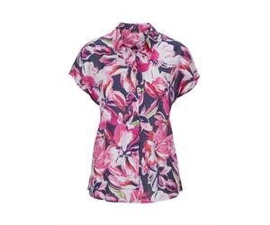 Hemdbluse GOLDNER "Sommerliche Bluse mit Blumenmuster", Damen, Gr. 40, pink (pink, marine, gemustert), Obermaterial: 100% Viskose CV., Gerade, Blusen Hemdbluse, Schlitze in der Seitennaht (88661736-40