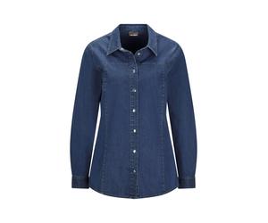 Hemdbluse GOLDNER "Stilvolle Denim-Bluse mit Druckknöpfen", Damen, Gr. 42, blau, Obermaterial: 98% Baumwolle CO. 2% Elasthan EL., Blusen Hemdbluse, Knopfleiste (54690918-42) blau