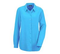 Hemdbluse GOLDNER "Verlängerte Langarm Musselin-Bluse", Damen, Gr. 42, blau (türkis), Obermaterial: 100% Baumwolle CO., Basic, figurumspielend, Manschette, Blusen Hemdbluse, überaus hautfreundliche Qu