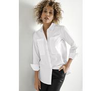 Hemdbluse HECHTER PARIS, Damen, Gr. 44, weiß, Web, Obermaterial: 100% Baumwolle, unifarben, weit Po-bedeckend, Blusen Hemdbluse, mit Fronttaschen (49659838-44) weiß