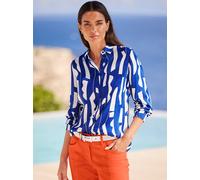 Hemdbluse HEINE, Damen, Gr. 36, blau (royalblau, ecru, bedruckt), 100% Viskose, bedruckt, gemustert, mehrfarbig, Blusen Hemdbluse (40266319-36) royalblau, ecru, bedruckt