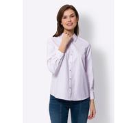 Hemdbluse HEINE, Damen, Gr. 40, rosa (rosé, weiß, gestreift), 100% Baumwolle, gemustert, gestreift, mehrfarbig, V-Ausschnitt, Blusen Hemdbluse (74977464-40) rosé, weiß, gestreift