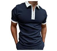 Hemdbluse Herren Ärmel Umlegebluse Reißverschluss Kragen Spleiß Solide Lässig (XXL,1Dunkelblau)