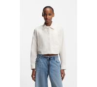 Hemdbluse HUGO BLUE "Edia", Damen, Gr. 40, weiß (open weiß 110), Twill, Obermaterial: 100% Baumwolle, unifarben, taillenlang, 1-Knopf-Manschette, Blusen Hemdbluse, im Loose Fit (49379937-40) open weiß