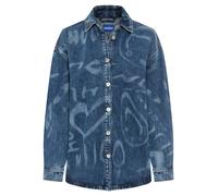 Hemdbluse HUGO BLUE "Garesa", Damen, Gr. XL (42), bright blau 430, Denim/Jeans, Obermaterial: 100% Baumwolle, gemustert, oversize normal, 1-Knopf-Manschette mit Schlitz, Blusen Hemdbluse, Denim mit La