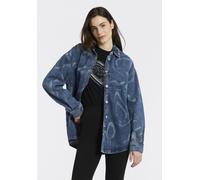 Hemdbluse HUGO BLUE "Garesa", Damen, Gr. XS (34), bright blau 430, Denim/Jeans, Obermaterial: 100% Baumwolle, gemustert, oversize normal, 1-Knopf-Manschette mit Schlitz, Blusen Hemdbluse, Denim mit La