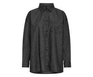 Hemdbluse ICHI "Langarm-Hemd IHBALLO", Damen, Gr. 36, schwarz (washed schwarz), Obermaterial: 100% Baumwolle CO., Blusen Hemdbluse (82749538-36) washed schwarz