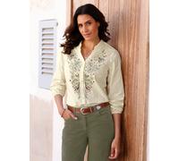 Hemdbluse INSPIRATIONEN, Damen, Gr. 40, beige (champagner), 100% Baumwolle, geblümt, gemustert, unifarben, Rundhals, Blusen Hemdbluse (81909454-40) champagner