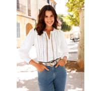 Hemdbluse INSPIRATIONEN, Damen, Gr. 46, ecru, 100% Baumwolle, unifarben, V-Ausschnitt, Blusen Hemdbluse (10054835-46) ecru