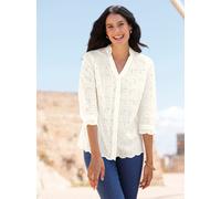 Hemdbluse INSPIRATIONEN, Damen, Gr. 54, beige (ecru), 100% Baumwolle, unifarben, V-Ausschnitt, Blusen Hemdbluse (61314404-54) ecru