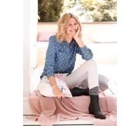 Hemdbluse INSPIRATIONEN, Damen, Gr. 54, blau (blau, bleached, bedruckt), 100% Lyocell, bedruckt, geblümt, gemustert, mehrfarbig, Blusen Hemdbluse (53977731-54) blau, bleached, bedruckt