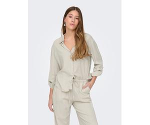 Hemdbluse JDY "JDYCAYA LINEN LOOSE L/S SHIRT WVN DIA", Damen, Gr. S, beige (moonbeam), Web, Obermaterial: 90% Viskose, 10% Leinen, unifarben, regular fit hüftbedeckend, Blusen Hemdbluse, mit Leinen (3