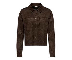 Hemdbluse JDY "JDYJULLE L/S FAKE SUEDE SHIRT JRS NOOS", Damen, Gr. XL, braun (coffee bean), Web, Obermaterial: 95% Polyester, 5% Elasthan, unifarben, regular fit normal, Blusen Hemdbluse, Kunstfaser, 