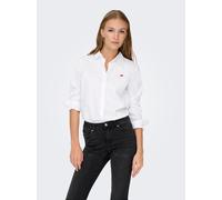 Hemdbluse JDY "JDYMIO L/S EMBROIDERY SHIRT WVN NOOS", Damen, Gr. 42, weiß detail:bitter sweet heart, Web, Obermaterial: 72% Baumwolle, 24% Polyester, 4% Elasthan, unifarben, regular fit hüftbedeckend,