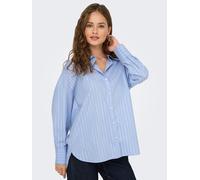 Hemdbluse JDY "JDYMIO L/S LUREX LOOSE SHIRT WVN NOOS", Damen, Gr. L, chambray blau detail:silber lurex, Web, Obermaterial: 72% Baumwolle, 24% Polyester, 4% Elasthan, gestreift, regular fit hüftlang, 1