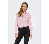 Hemdbluse JDY "JDYMIO L/S SHIRT WVN NOOS", Damen, Gr. 36, chalk pink stripes:fig, Web, Obermaterial: 72% Baumwolle, 24% Polyester, 4% Elasthan, gestreift, regular fit hüftlang, 1-Knopf-Manschette, Blu