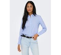 Hemdbluse JDY "JDYMIO L/S SHIRT WVN NOOS", Damen, Gr. 38, blau (cashmere blau stripes:cloud dancer), Web, Obermaterial: 72% Baumwolle, 24% Polyester, 4% Elasthan, gestreift, regular fit hüftlang, 1-Kn