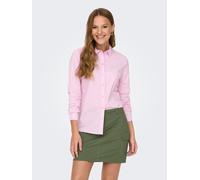 Hemdbluse JDY "JDYMIO L/S SHIRT WVN NOOS", Damen, Gr. 38, rosa (shocking pink stripes:small weiß stripes), Web, Obermaterial: 72% Baumwolle, 24% Polyester, 4% Elasthan, gestreift, regular fit hüftlang