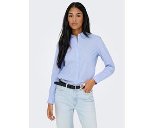 Hemdbluse JDY "JDYMIO L/S SHIRT WVN NOOS", Damen, Gr. 40, blau (cashmere blau stripes:cloud dancer), Web, Obermaterial: 72% Baumwolle, 24% Polyester, 4% Elasthan, gestreift, regular fit hüftlang, 1-Kn