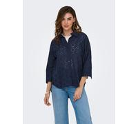 Hemdbluse JDY "JDYTALLIE 3/4 LONG SHIRT WVN NOOS", Damen, Gr. M (38), schwarz (schwarz iris), Web, Obermaterial: 100% Baumwolle, unifarben, modisch, regular fit, 3/4-Ärmel, Blusen, mit Lochstickerei-D