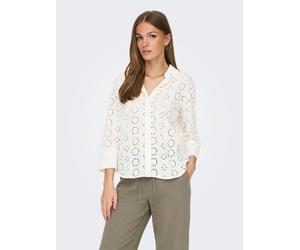 Hemdbluse JDY "JDYTALLIE 3/4 LONG SHIRT WVN NOOS", Damen, Gr. S, weiß (cloud dancer), Spitze, Obermaterial: 100% Baumwolle, unifarben, regular fit Po-bedeckend, angesetztes Bündchen, Blusen Hemdbluse,