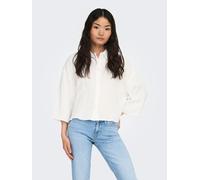Hemdbluse JDY "JDYTHEIS LIFE 3/4 CROP SHIRT WVN NOOS", Damen, Gr. L, weiß (cloud dancer), Web, Obermaterial: 100% Baumwolle, unifarben, regular fit taillenlang, Blusen Hemdbluse, Baumwolle, regular fi