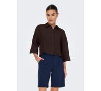Hemdbluse JDY "JDYTHEIS LIFE 3/4 CROP SHIRT WVN NOOS", Damen, Gr. M, chocolate torte, Web, Obermaterial: 100% Baumwolle, unifarben, regular fit taillenlang, Blusen Hemdbluse, Baumwolle, regular fit (5