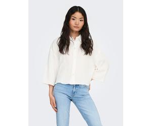 Hemdbluse JDY "JDYTHEIS LIFE 3/4 CROP SHIRT WVN NOOS", Damen, Gr. M, cloud dancer, Web, Obermaterial: 100% Baumwolle, unifarben, regular fit taillenlang, Blusen Hemdbluse, Baumwolle, regular fit (9043