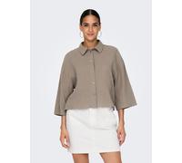Hemdbluse JDY "JDYTHEIS LIFE 3/4 CROP SHIRT WVN NOOS", Damen, Gr. XS, brindle, Web, Obermaterial: 100% Baumwolle, unifarben, regular fit taillenlang, Blusen Hemdbluse, Baumwolle, regular fit (73611958
