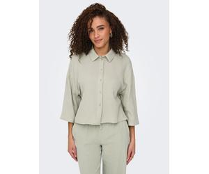 Hemdbluse JDY "JDYTHEIS LIFE 3/4 CROP SHIRT WVN NOOS", Damen, Gr. XXL, desert sage, Web, Obermaterial: 100% Baumwolle, unifarben, regular fit taillenlang, Blusen Hemdbluse, Baumwolle, regular fit (246