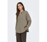 Hemdbluse JDY "JDYTHEIS LIFE L/S LOOSE SHIRT WVN NOOS", Damen, Gr. L, brindle, Web, Obermaterial: 100% Baumwolle, unifarben, regular fit hüftbedeckend, Blusen Hemdbluse, Baumwolle, regular fit (614603