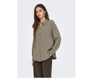 Hemdbluse JDY "JDYTHEIS LIFE L/S LOOSE SHIRT WVN NOOS", Damen, Gr. S, brindle, Web, Obermaterial: 100% Baumwolle, unifarben, regular fit hüftbedeckend, Blusen Hemdbluse, Baumwolle, regular fit (614603