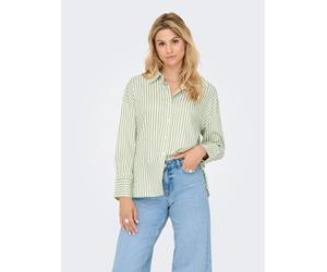 Hemdbluse JDY "JDYVESPER L/S LOOSE SHIRT WVN NOOS", Damen, Gr. S, cloud dancer stripes:laurel grün, Web, Obermaterial: 60% Polyester, 40% Baumwolle, gestreift, lässig geschnitten Po-bedeckend, weit 1-