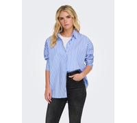 Hemdbluse JDY "JDYVESPER L/S LOOSE SHIRT WVN NOOS", Damen, Gr. XL, blau (cloud dancer stripes:cornflower blau), Web, Obermaterial: 60% Polyester, 40% Baumwolle, gestreift, lässig geschnitten Po-bedeck