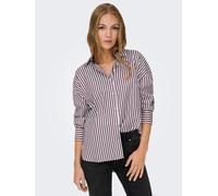 Hemdbluse JDY "JDYVESPER L/S LOOSE SHIRT WVN NOOS", Damen, Gr. XL, cloud dancer stripes:fig, Web, Obermaterial: 60% Polyester, 40% Baumwolle, gestreift, modisch, lässig geschnitten Po-bedeckend, Langa