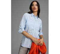 Hemdbluse KANGAROOS, Damen, Gr. 44, blau (hellblau), Web, Obermaterial: 100% Baumwolle, lässig geschnitten, mit Riegel 1-Knopf-Manschette, Blusen Hemdbluse, leger geschnitten mit Brusttaschen (9138171