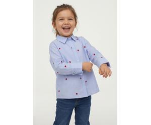 Hemdbluse KIDS ONLY "KOGNEW LINAGRACE LS ST.EMB SHRT WVN NOOS", Mädchen, Gr. 140, moonlight blau detail:stripes rot heart emb., Web, Obermaterial: 85% Polyester, 15% Baumwolle, bestickt, gestreift, be