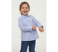 Hemdbluse KIDS ONLY "KOGNEW LINAGRACE LS ST.EMB SHRT WVN NOOS", Mädchen, Gr. 146, blau (moonlight blau detail:stripes rot heart emb.), Web, Obermaterial: 85% Polyester, 15% Baumwolle, bestickt, gestre