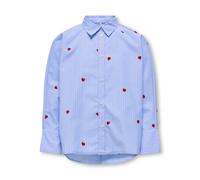 Hemdbluse KIDS ONLY "KOGNEW LINAGRACE LS ST.EMB SHRT WVN NOOS", Mädchen, Gr. 152, moonlight blau detail:stripes rot heart emb., Web, Obermaterial: 85% Polyester, 15% Baumwolle, bestickt, gestreift, be