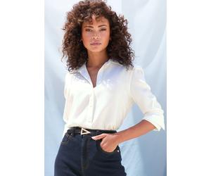 Hemdbluse LASCANA "aus hochwertiger Lyocellqualität", Damen, Gr. 34, weiß, Web, Obermaterial: 100% Lyocell, unifarben, figurumspielend hüftbedeckend, tiefer V-Ausschnitt, 2-Knopf-Manschette, Blusen He