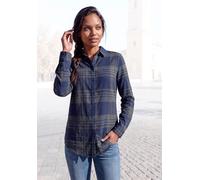 Hemdbluse LASCANA "aus weichem Flanell mit Karomuster", Damen, Gr. 46, grau (blau, grau, kariert), Web, Obermaterial: 100% Baumwolle, kariert, figurumspielend hüftbedeckend, ohne Ausschnitt, mit Riege