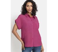 Hemdbluse LASCANA, Damen, Gr. 32/34, pink, Web, Obermaterial: 58% Viskose, 28% Baumwolle, 14% Leinen, unifarben, figurumspielend hüftlang, ohne Ausschnitt, mit Umschlag, Blusen Shirt Hemdbluse, aus Le