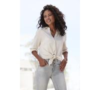Hemdbluse LASCANA Gr. 34, beige (natur) Damen Blusen langarm aus Leinenmix, Damenbluse mit Hemdkragen und Knopfleiste (34504223-34)